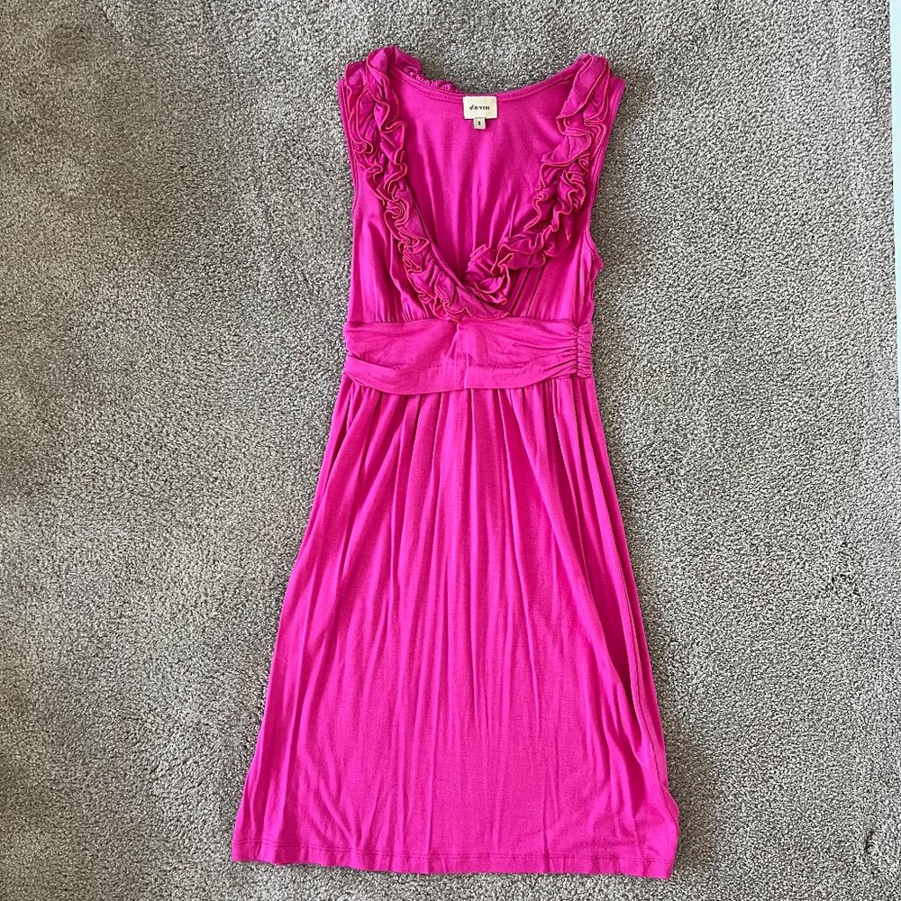 Ella Moss Hot Pink Ruffled V-Neck Dress